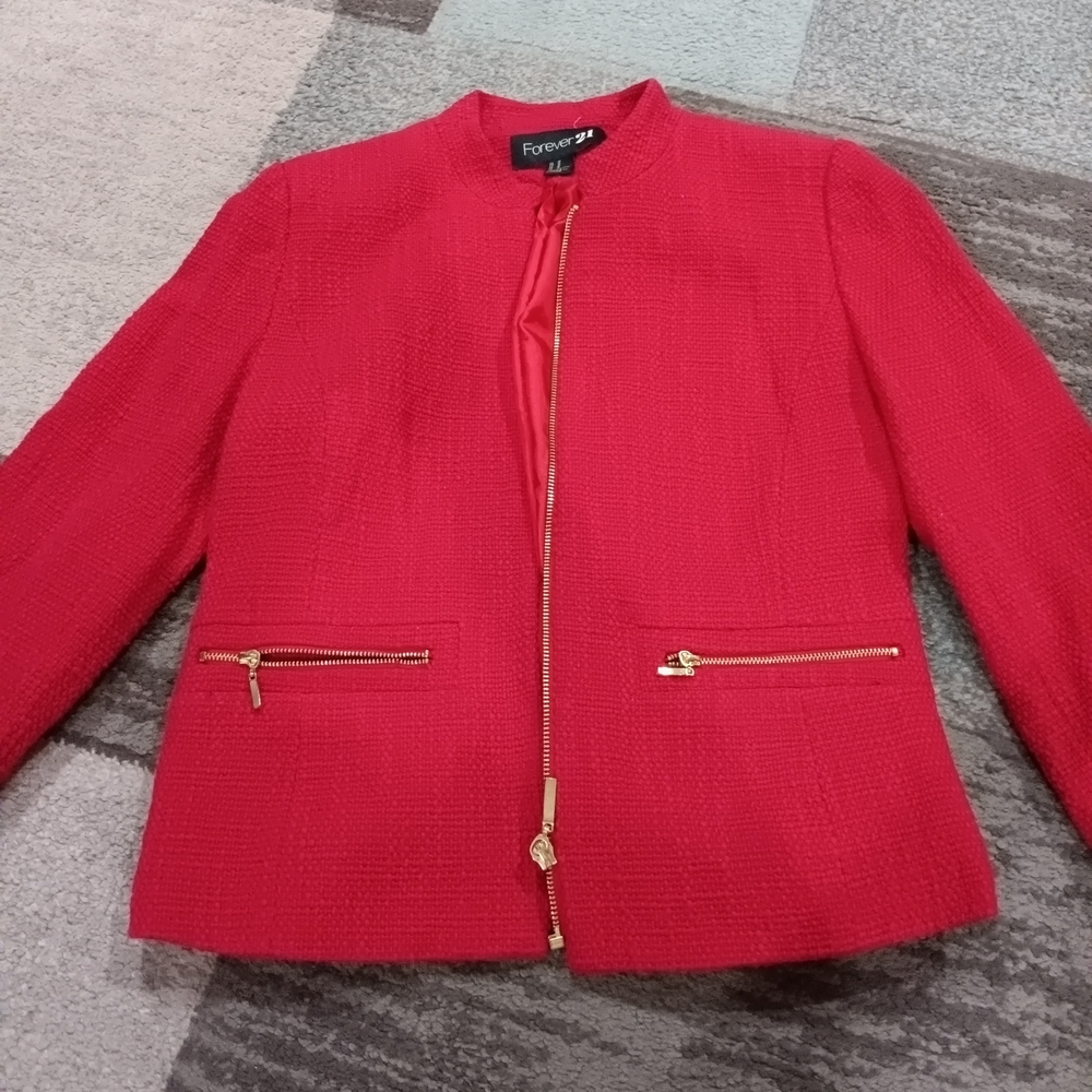 Forever 21 Vibrant Red Blazer with Gold Accents